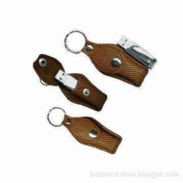 Leather USB flash drives with new design, customized logo/package, ideal for promotion
